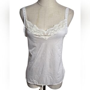 Vanity Fair White Striped Lace Trimmed Nylon Stretch Camisole